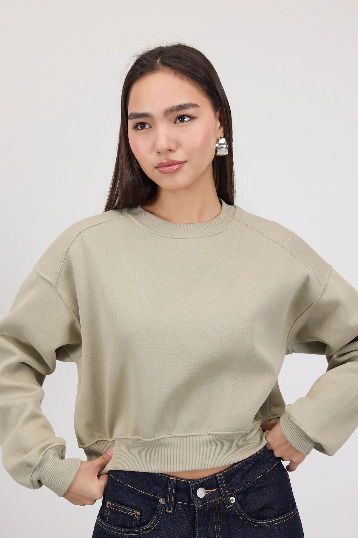 Brushed Crew Neck Basic Sweatshirt - Image 12
