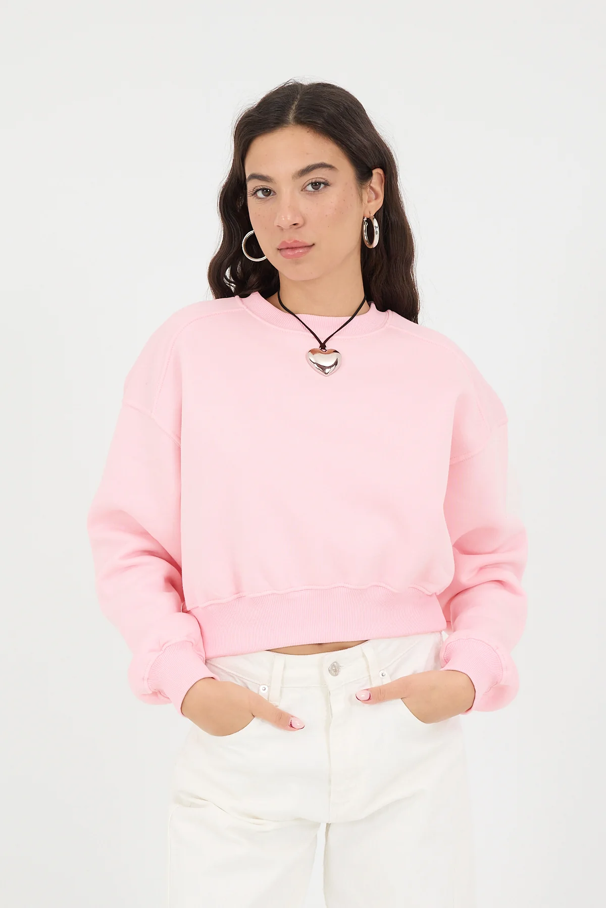 Brushed Crew Neck Basic Sweatshirt - Image 22