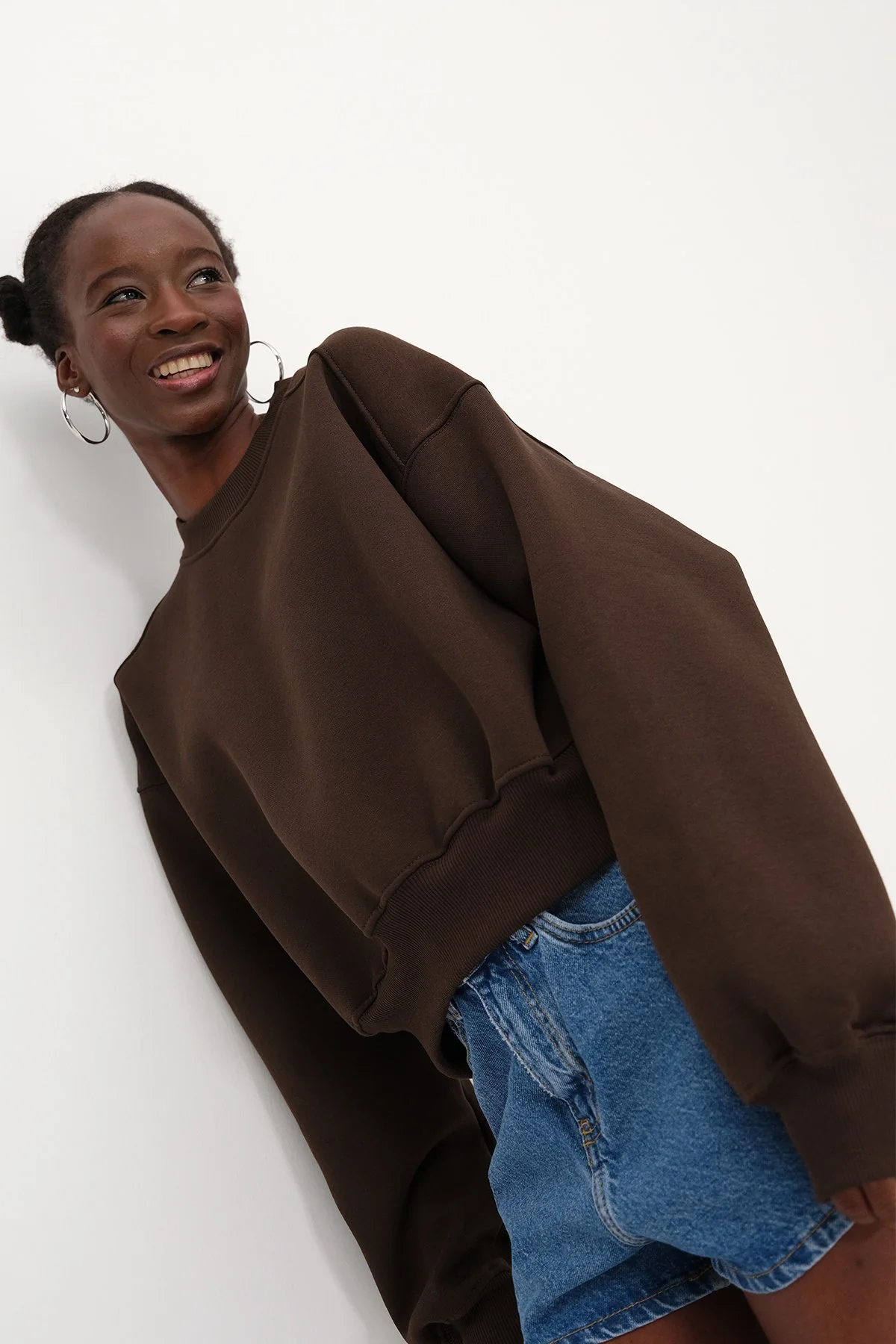 Brushed Crew Neck Basic Sweatshirt - Image 37