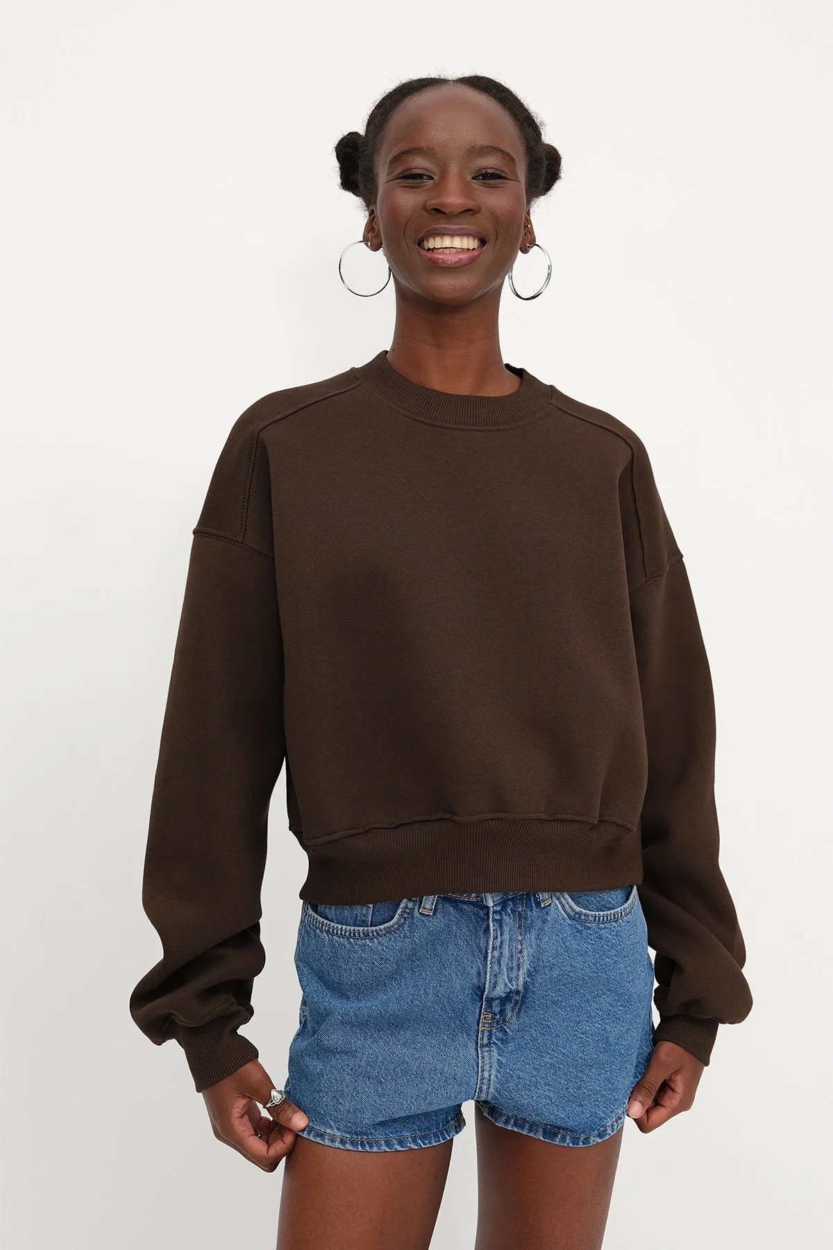 Brushed Crew Neck Basic Sweatshirt - Image 41