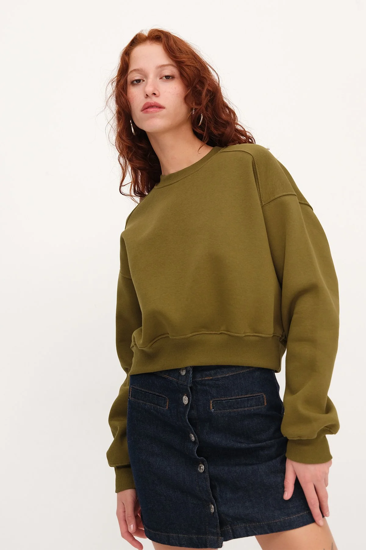 Brushed Crew Neck Basic Sweatshirt - Image 45