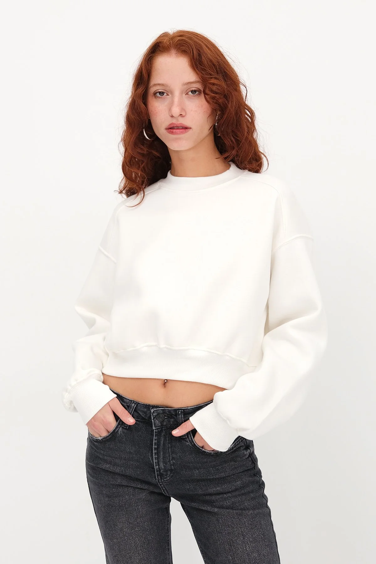 Brushed Crew Neck Basic Sweatshirt - Image 51
