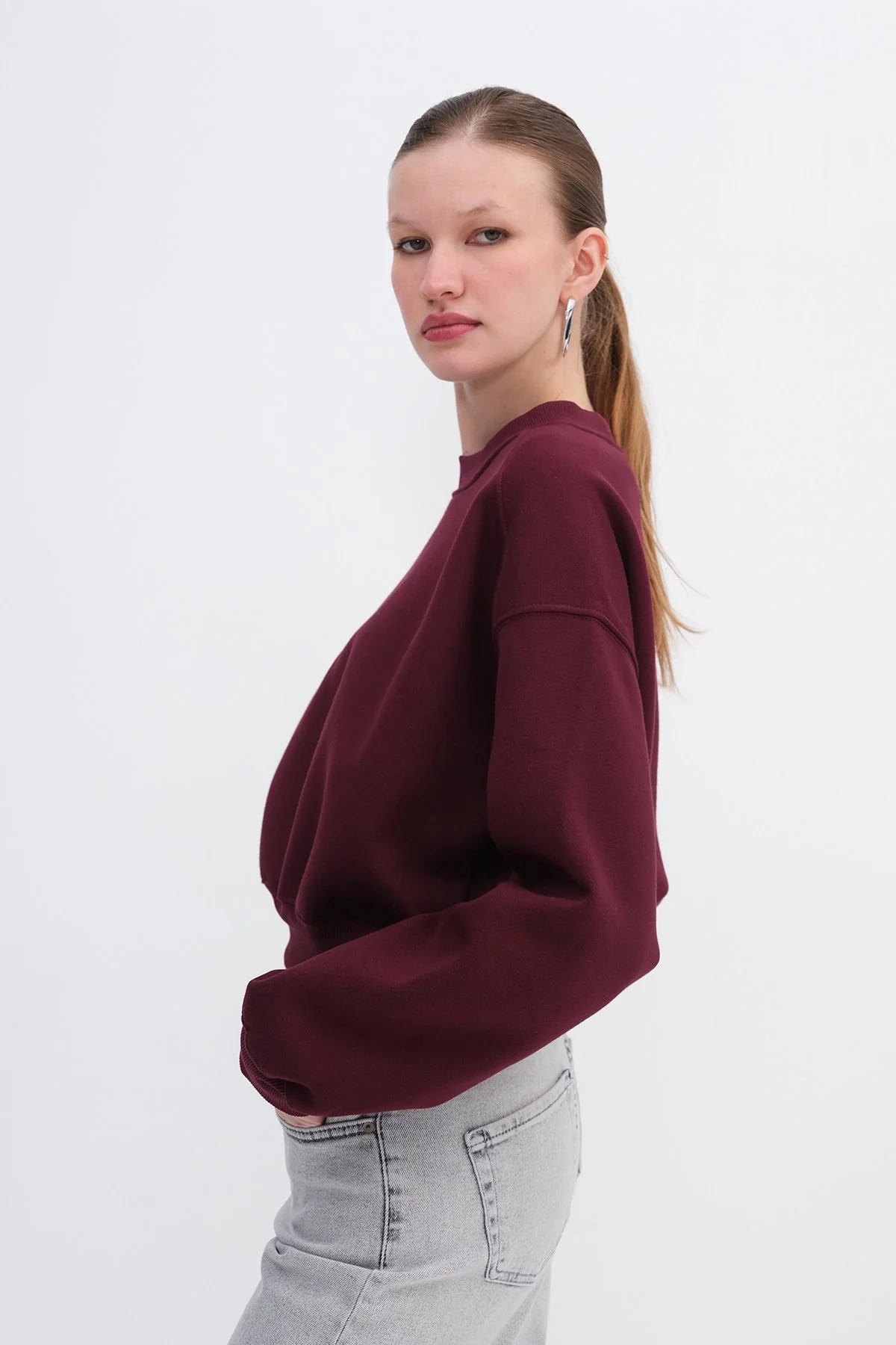 Brushed Crew Neck Basic Sweatshirt - Image 58