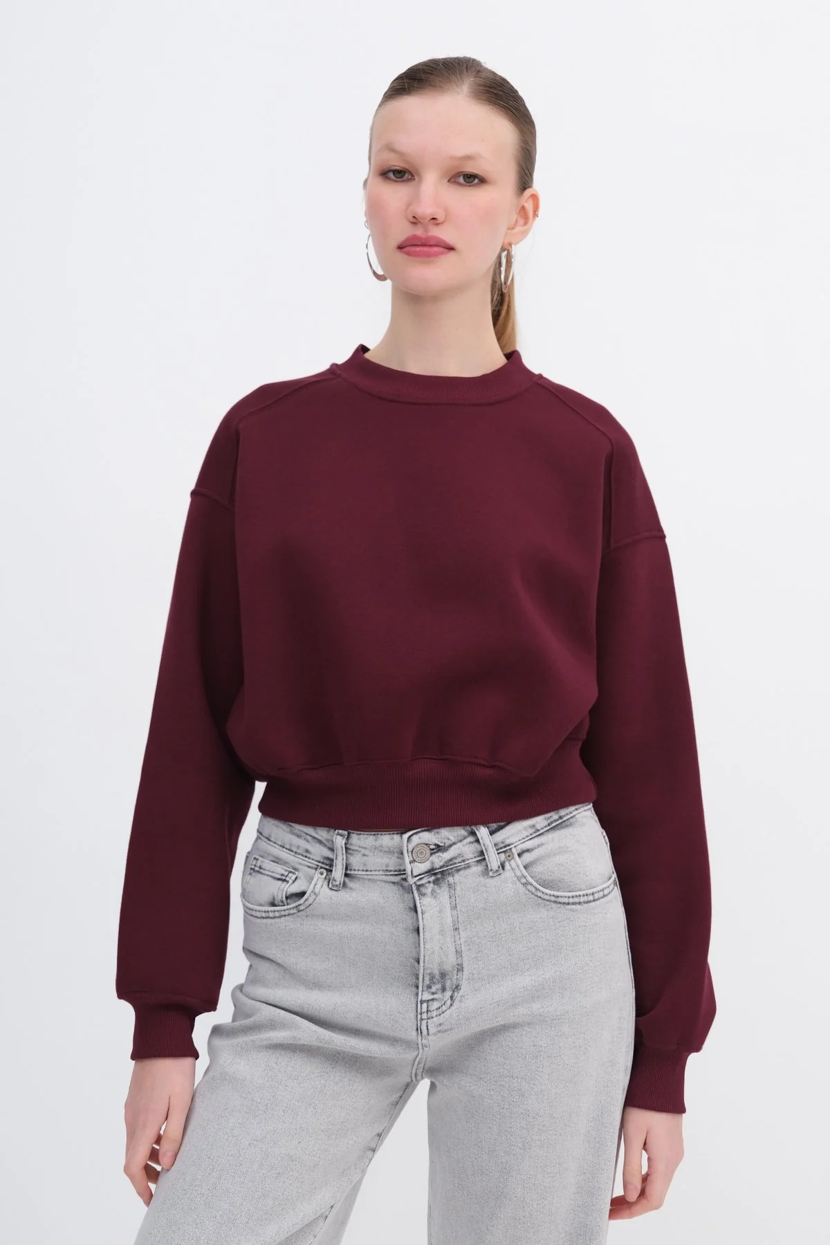 Brushed Crew Neck Basic Sweatshirt - Image 61