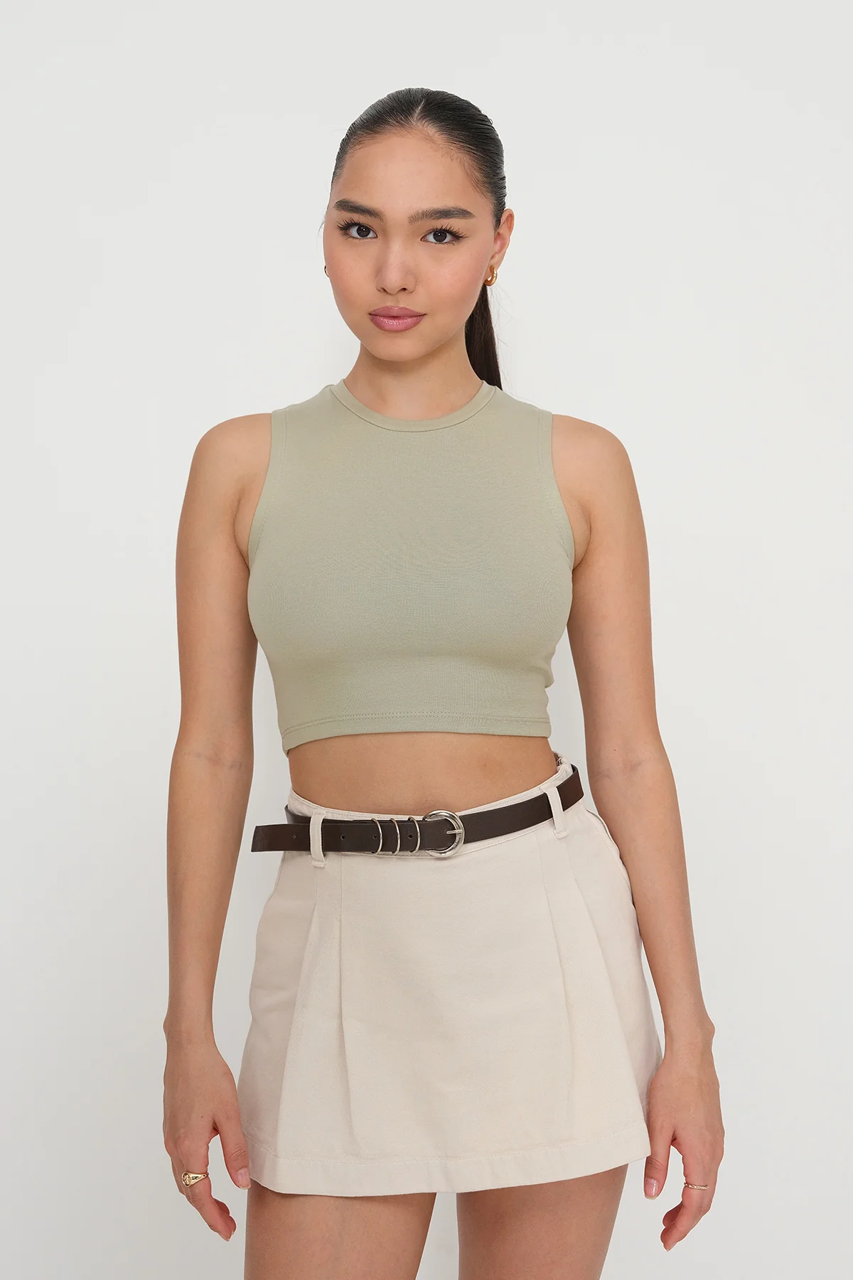 Crew Neck Crop Tank Top - Image 31
