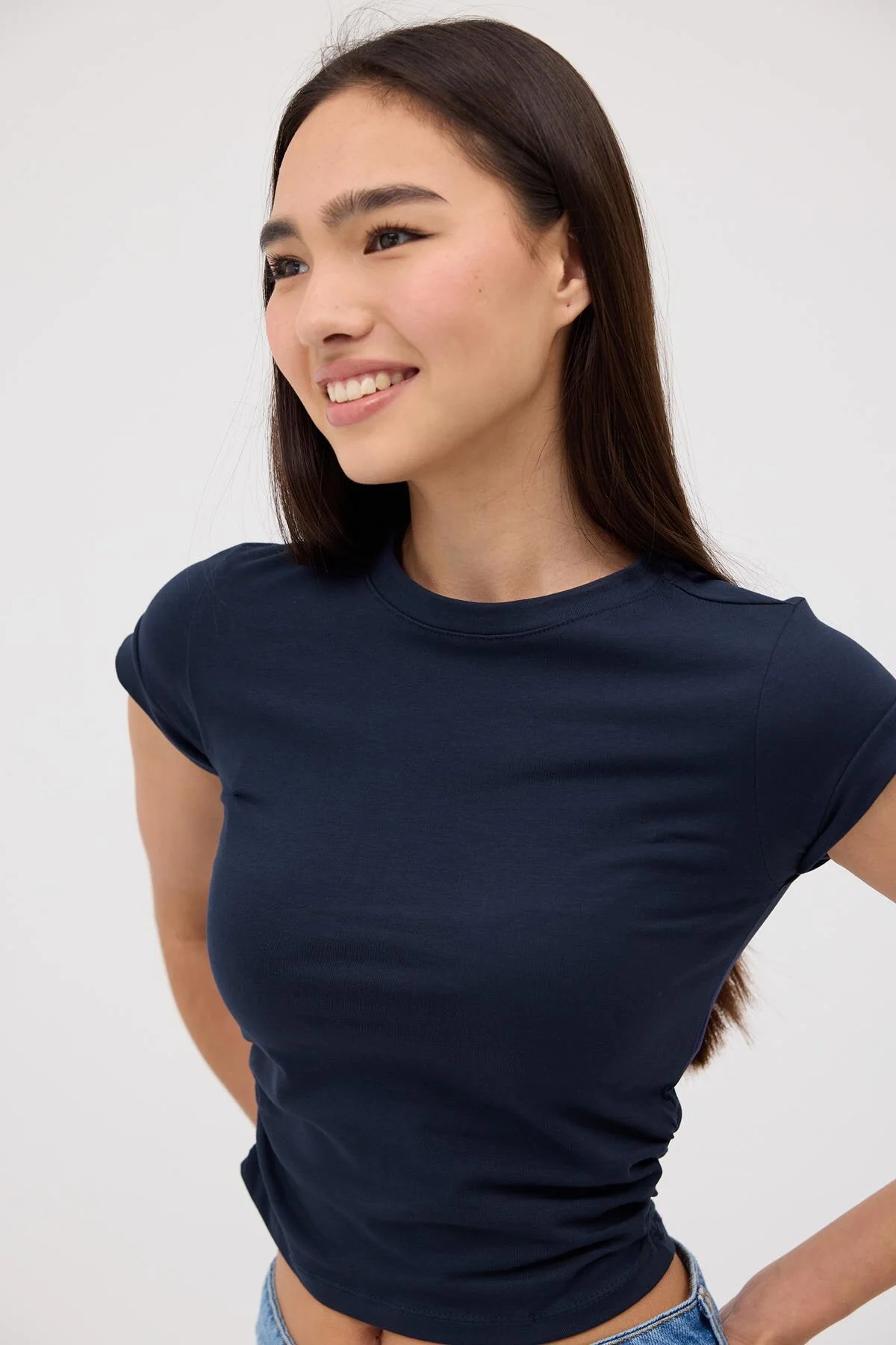 Crew Neck Side Gathered Blouse - Image 25