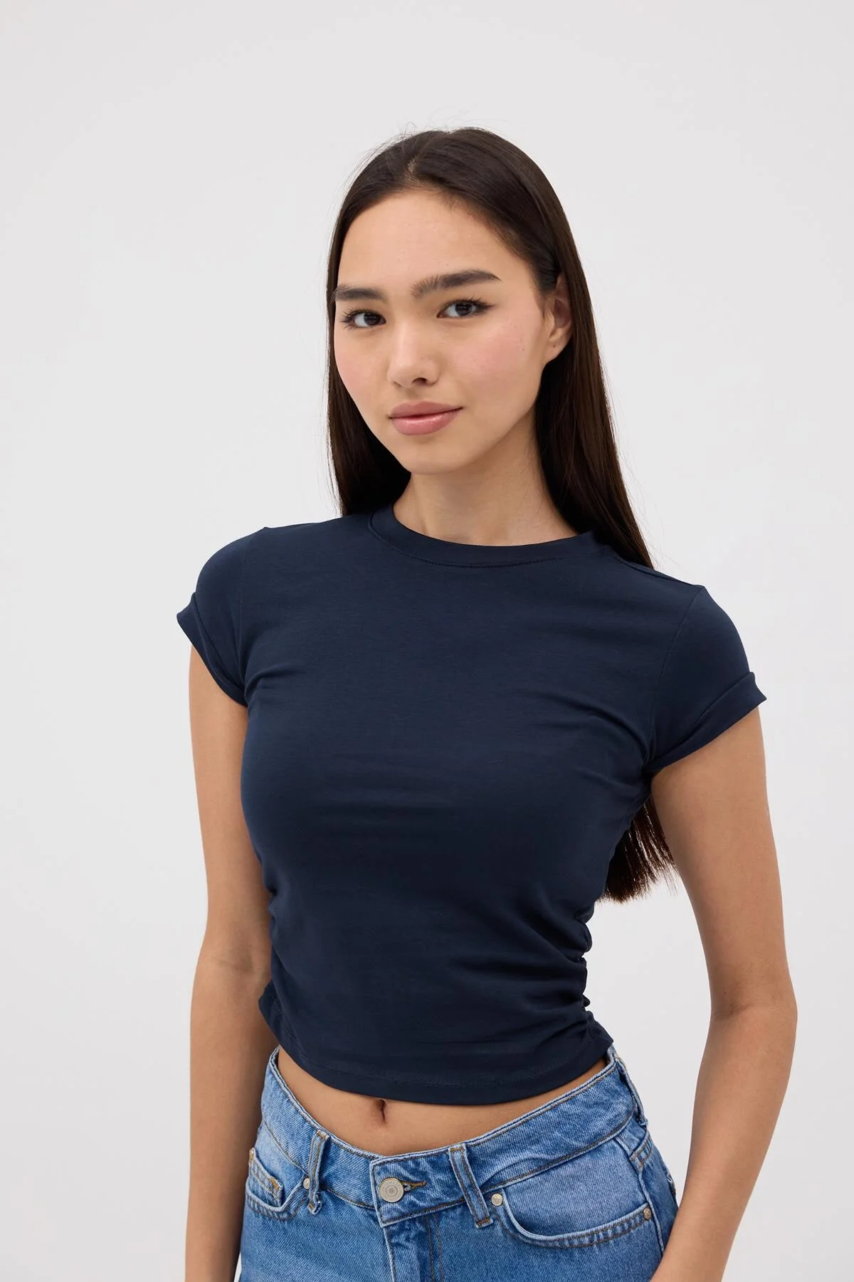 Crew Neck Side Gathered Blouse - Image 26