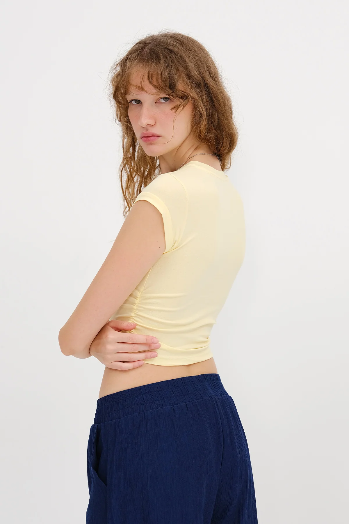 Crew Neck Side Gathered Blouse - Image 5