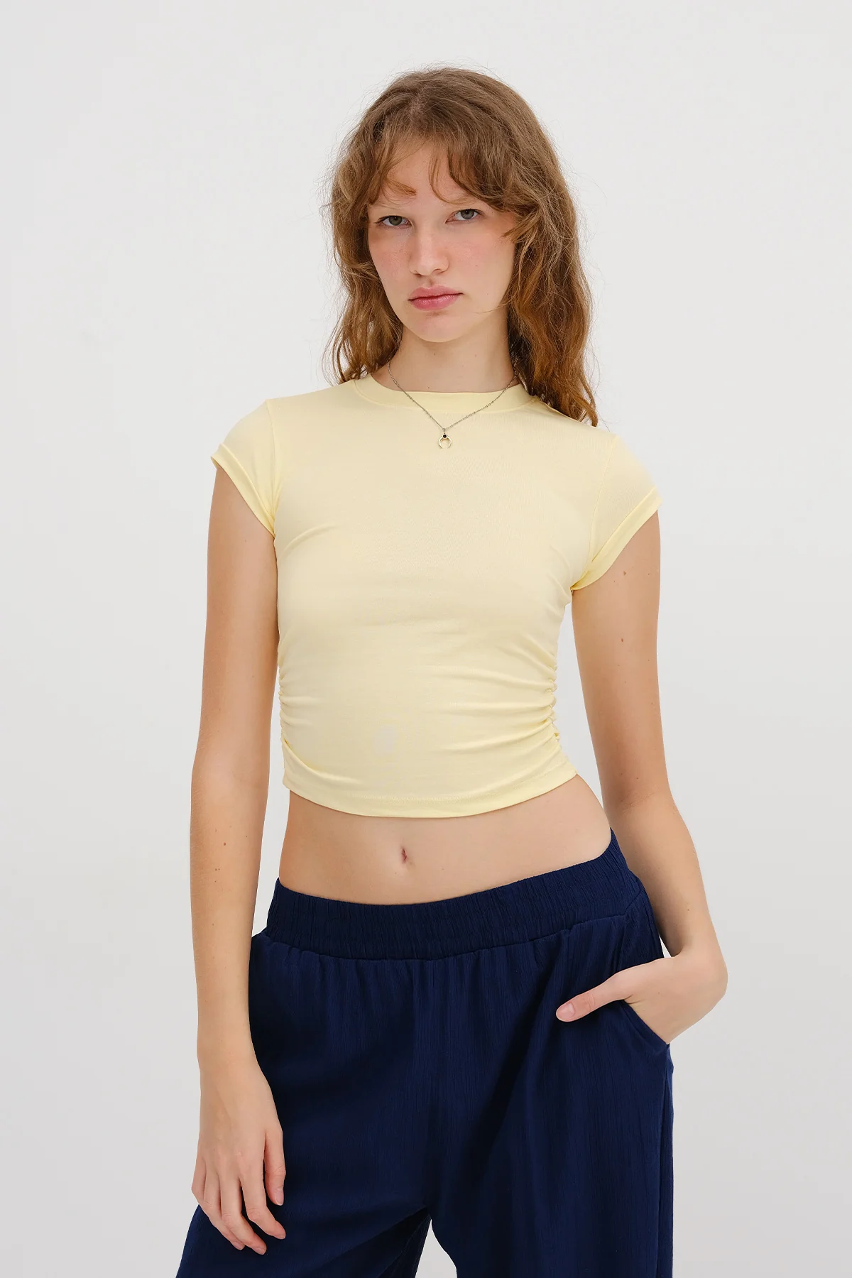 Crew Neck Side Gathered Blouse - Image 6
