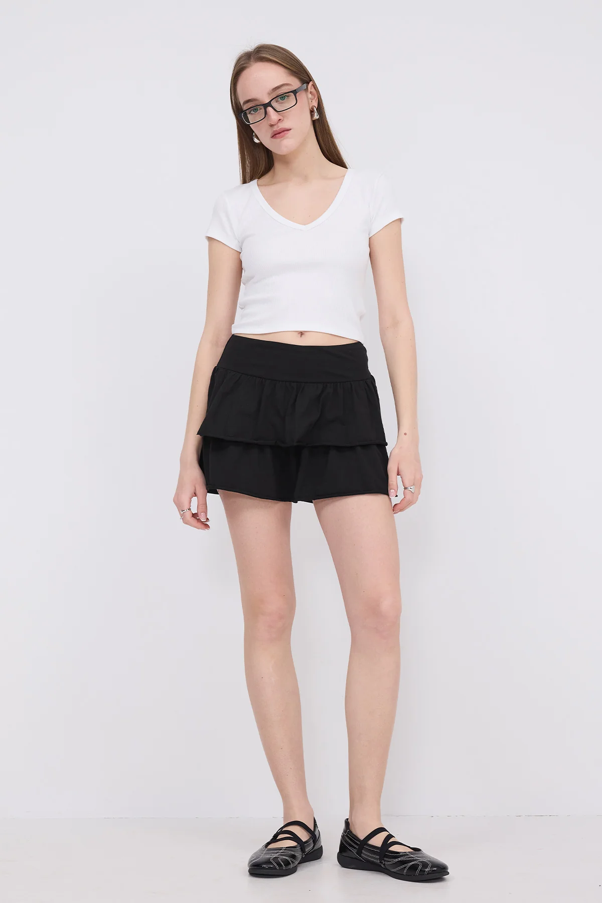 Elastic Waist Ruffle Mini Skirt - Image 32
