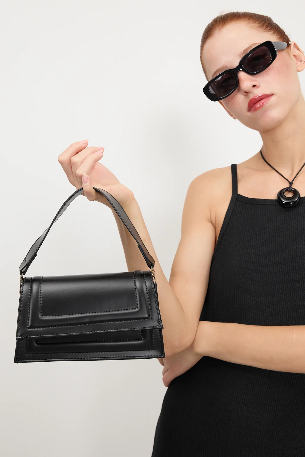 Faux Leather Baguette Hand and Shoulder Bag - Image 5