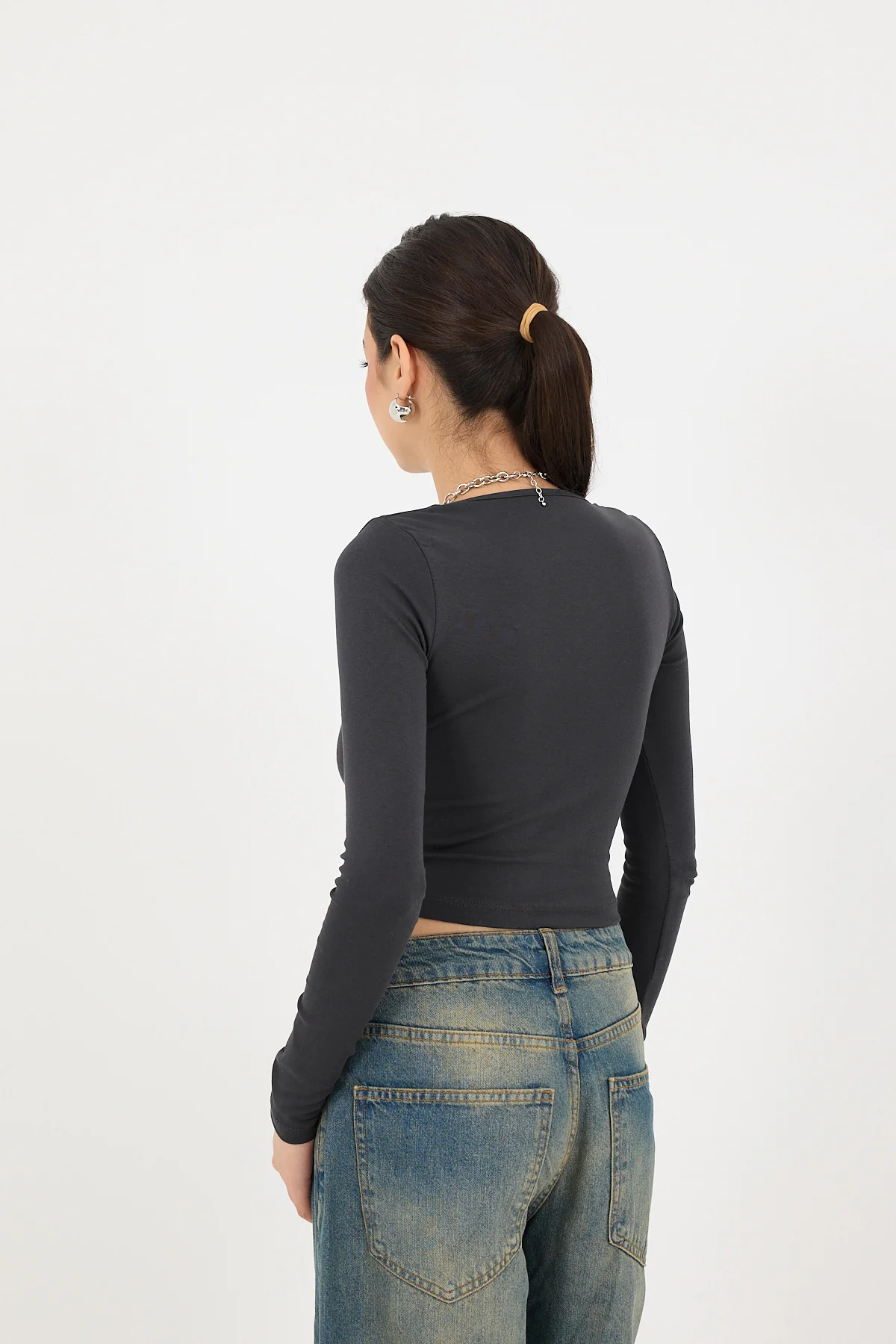 Square Neck Basic Blouse With Long Sleeve - Image 14