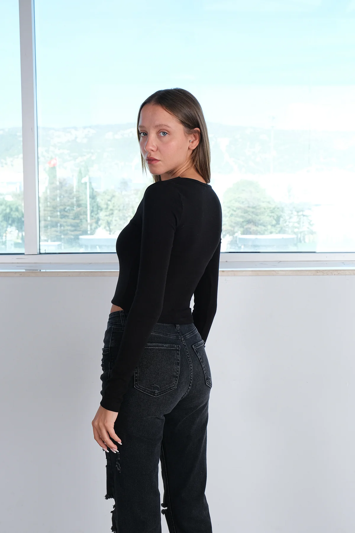 Square Neck Basic Blouse With Long Sleeve - Image 35