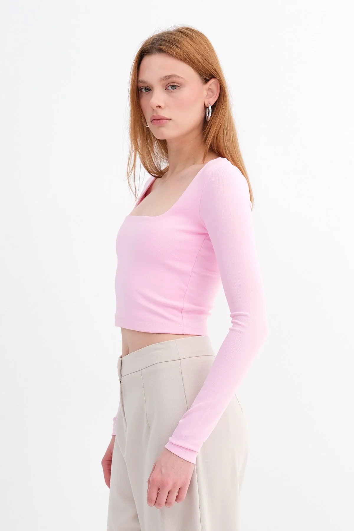 Square Neck Basic Blouse With Long Sleeve - Image 37