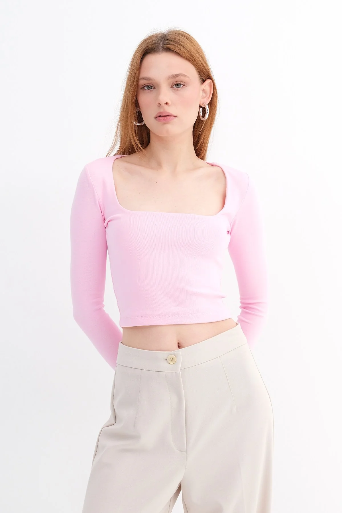 Square Neck Basic Blouse With Long Sleeve - Image 39