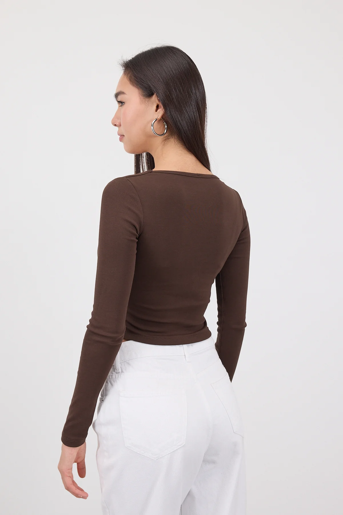 Square Neck Basic Blouse With Long Sleeve - Image 4