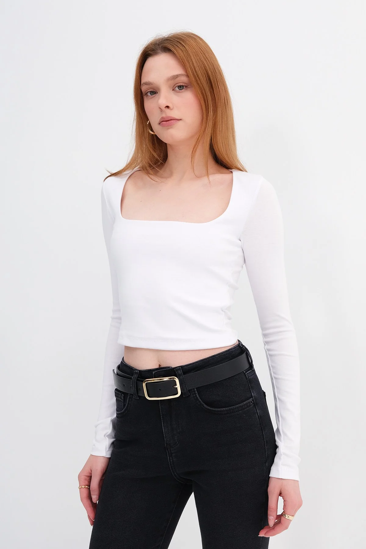Square Neck Basic Blouse With Long Sleeve - Image 46