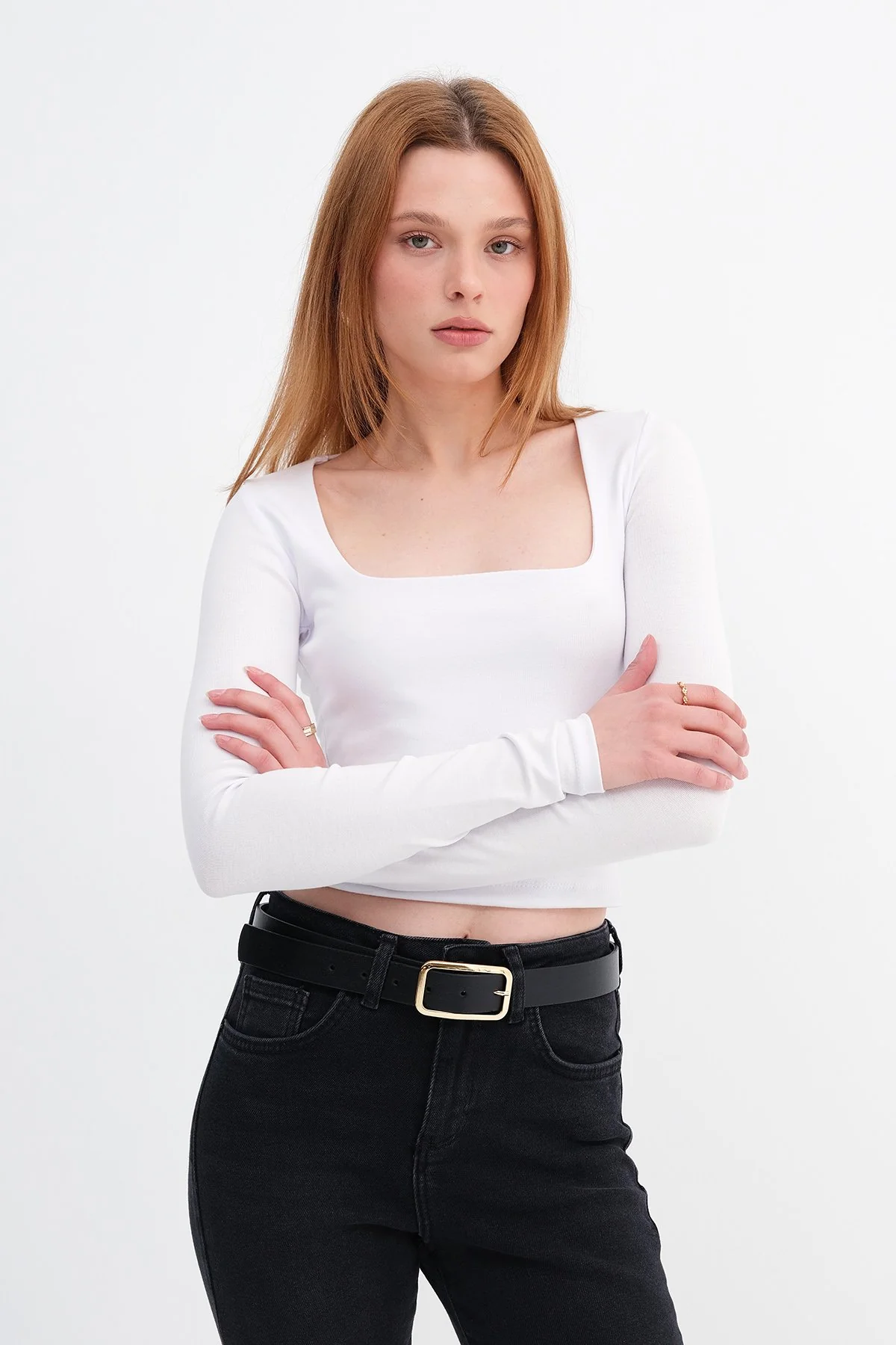 Square Neck Basic Blouse With Long Sleeve - Image 47