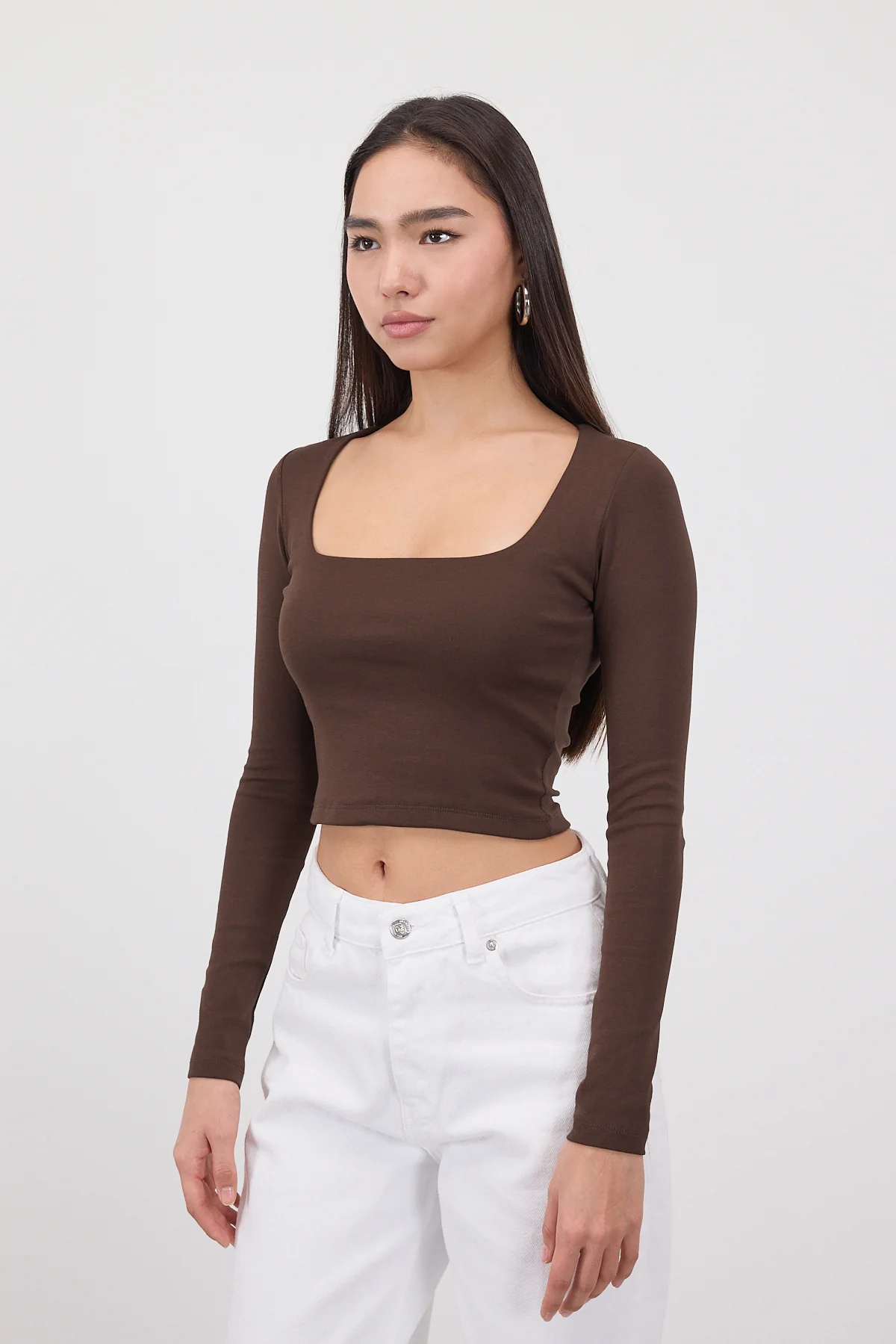 Square Neck Basic Blouse With Long Sleeve - Image 5