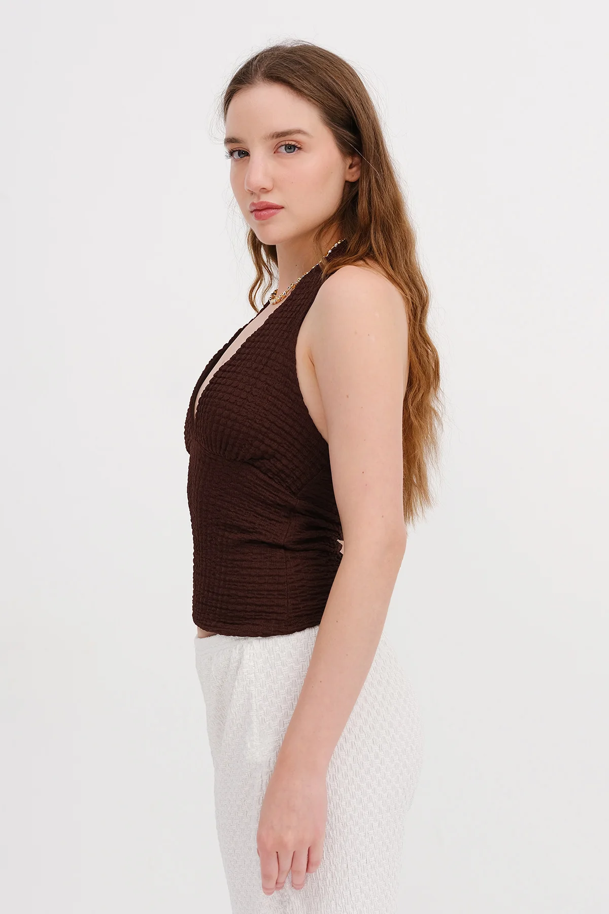 Textured Backless Blouse - Image 3