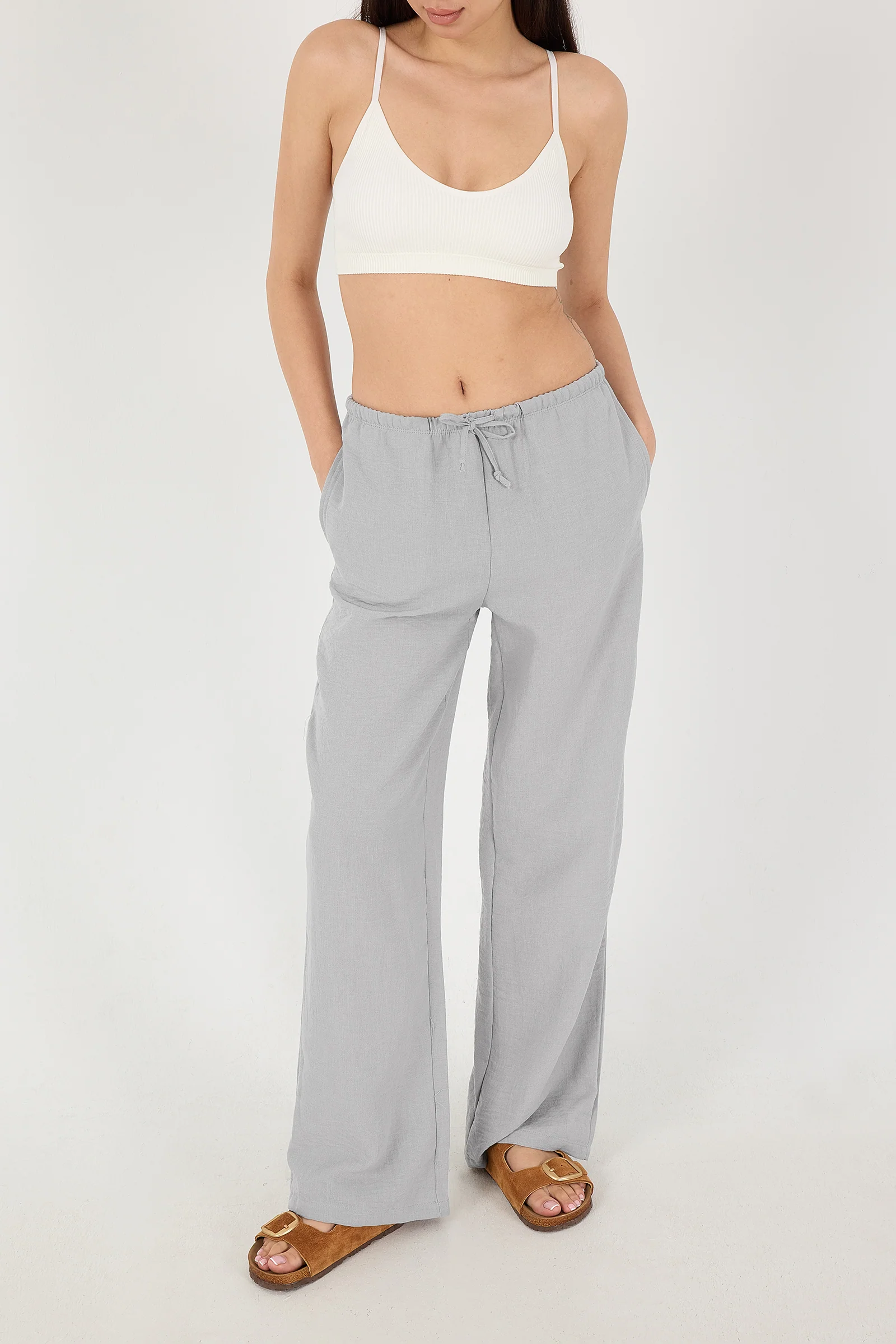 Tied Wide Leg Trousers - Image 18