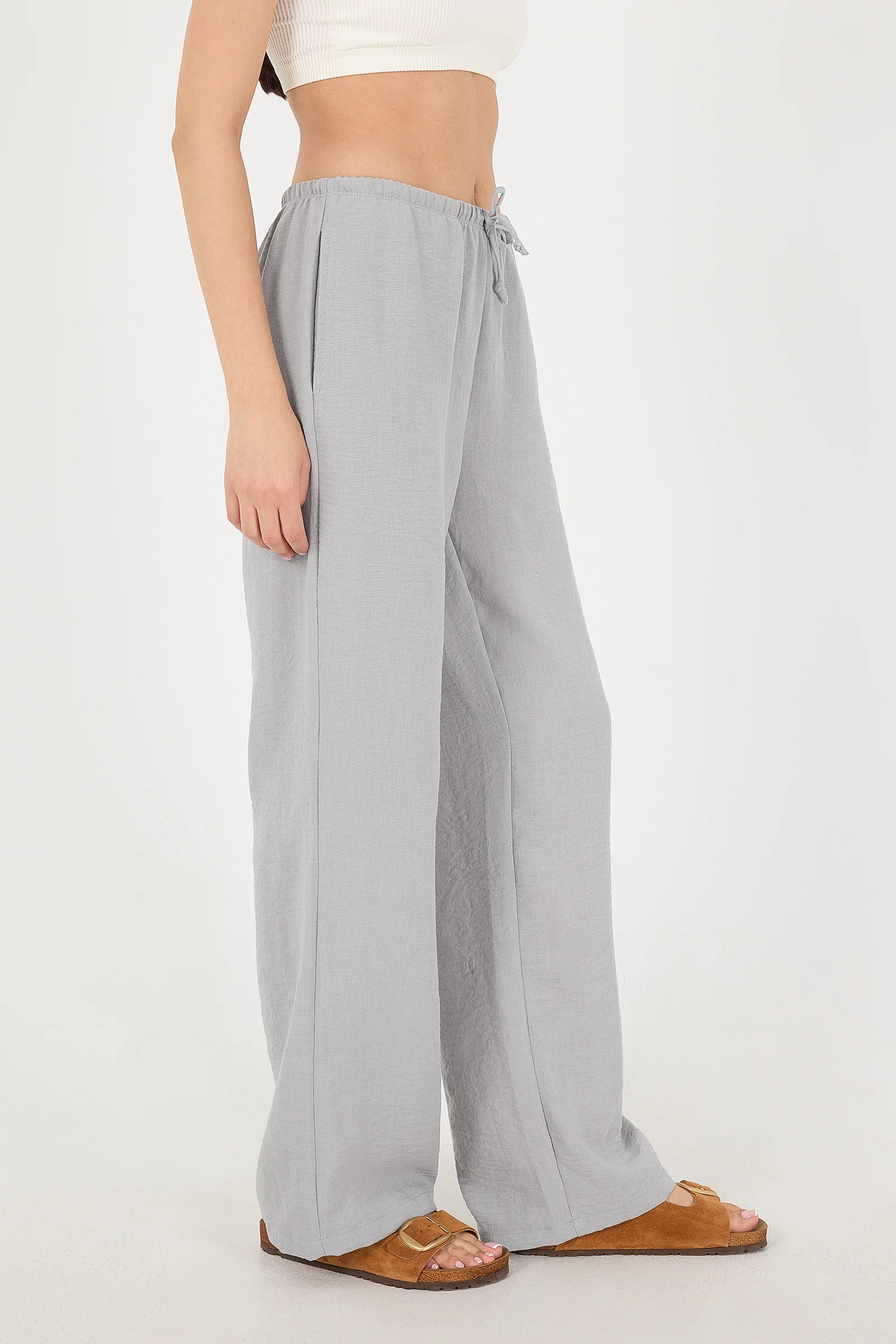 Tied Wide Leg Trousers - Image 21