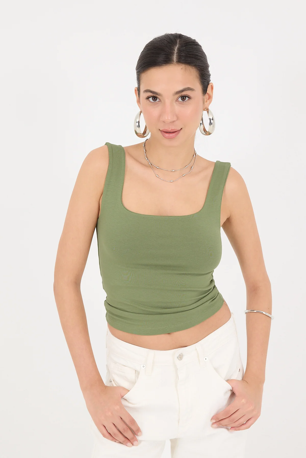 Wide-Strap Square Neck Tank Top - Image 41